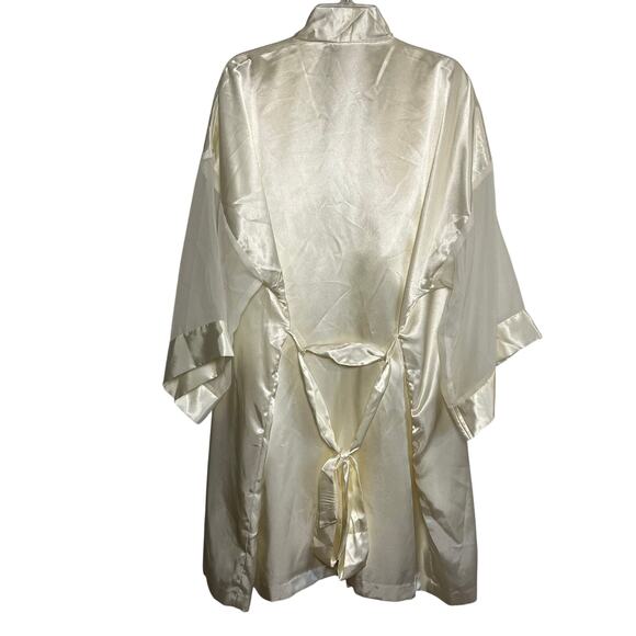 Vintage Bridal Floral Slip Dress Robe Set Ivory White Medium Peignoir Lace Satin - Picture 2 of 15